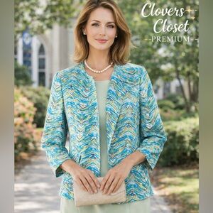 Kasper Blue & Sea Green Print Jacket – Size 12